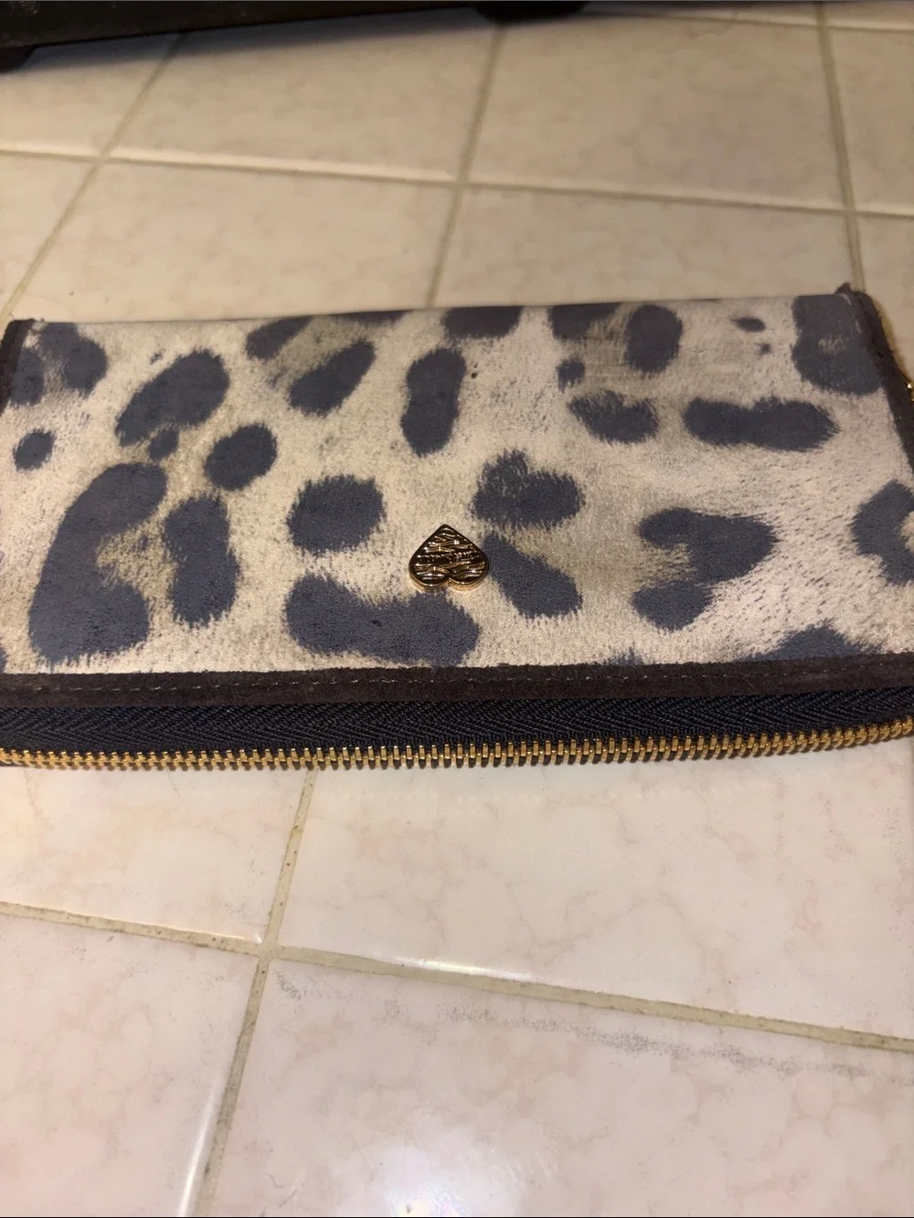 Just Cavalli Leopard-Print Zip Wallet in Beige and Gray